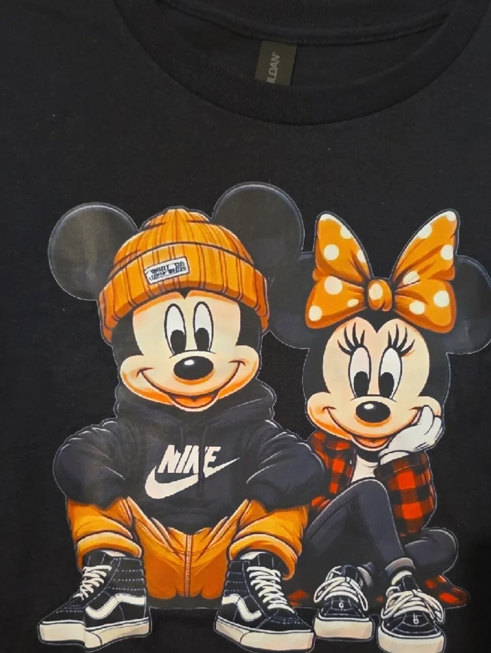 Gildan Black Kids Tee with Orange-Accent Mickey & Minnie Graphic - Picture 2 of 4